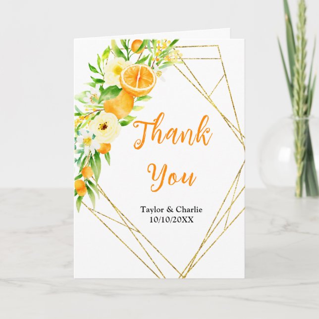 Tarjeta De Agradecimiento Naranjas Citrus Boda (Anverso)