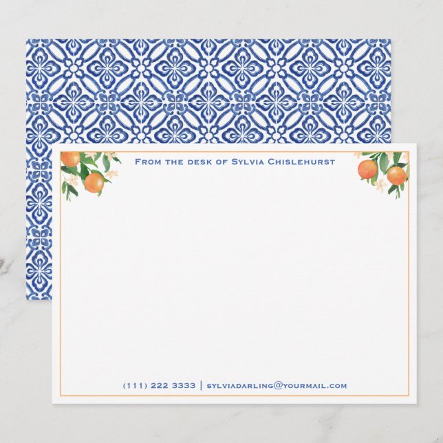 Tarjeta De Agradecimiento Naranjas De Citrus Azulejos Azules Italianos Ducha (Anverso / Reverso)