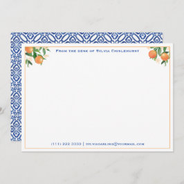 Tarjeta De Agradecimiento Naranjas De Citrus Azulejos Azules Italianos Ducha
