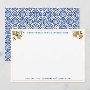 Tarjeta De Agradecimiento Naranjas De Citrus Azulejos Azules Italianos Ducha