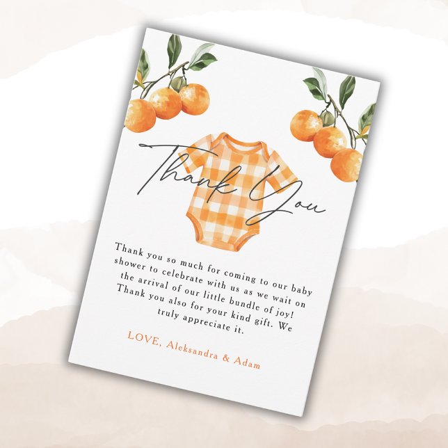 Tarjeta De Agradecimiento Naranjas de verano burlón traje de cuerpo Baby Sho (Subido por el creador)