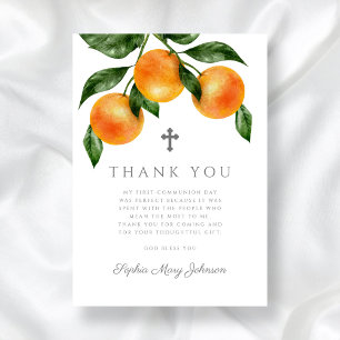 Tarjeta De Agradecimiento Naranjas Elegantes Primera Comunión Citrus