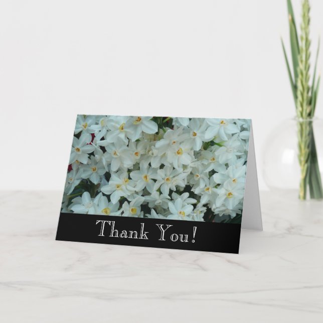 Tarjeta De Agradecimiento Narciso Paperwhite Flores Blancas Delicadas (Anverso)
