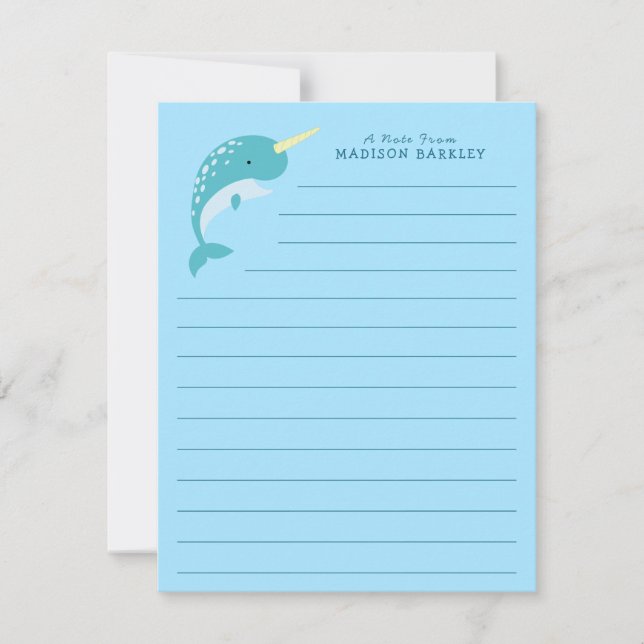 Tarjeta De Agradecimiento Narwhal Cute Kid (Anverso)