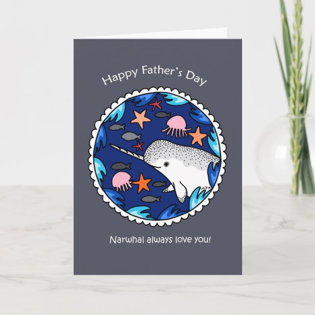 Tarjeta De Agradecimiento Narwhal siempre te ama feliz día del padre (Anverso)