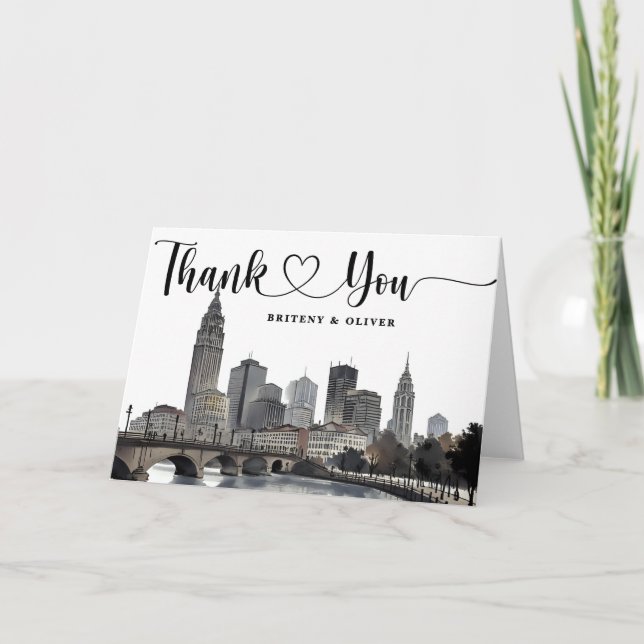 Tarjeta De Agradecimiento Nashville Tennessee Watercolor Skyline Wedding (Anverso)