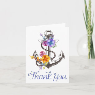 Tarjeta de agradecimiento náutica ancla floral de