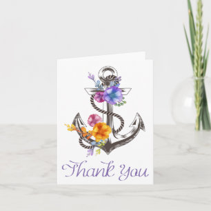 Tarjeta de agradecimiento náutica ancla floral de
