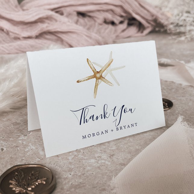 Tarjeta De Agradecimiento Náutica moderna | Boda plegado de Starfish (Subido por el creador)
