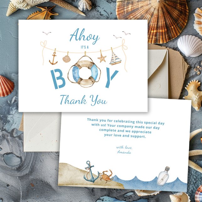 Tarjeta De Agradecimiento Nautical Ahoy es un niño Baby Shower (Subido por el creador)