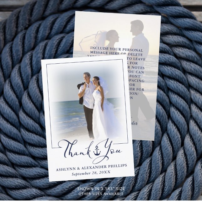 Tarjeta De Agradecimiento Nautical Anchor 2 Photo Boda Script Gracias (Subido por el creador)