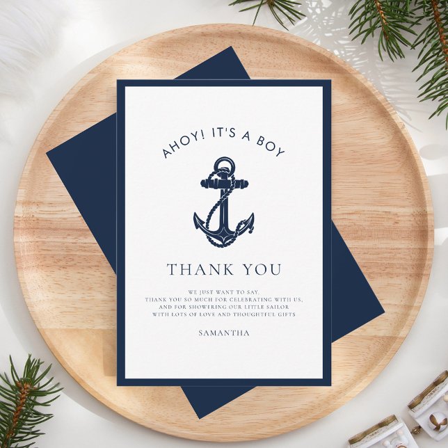 Tarjeta De Agradecimiento Nautical Anchor Boy Baby Shower (Nautical Anchor Baby Shower Thank You)