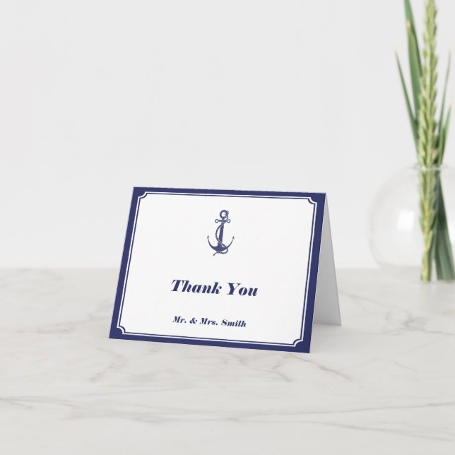 Tarjeta De Agradecimiento Nautical Anchor on Navy gracias (Anverso)