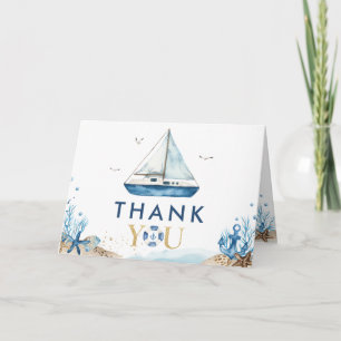 Tarjeta De Agradecimiento Nautical Blue Boat Ahoy es un niño Baby Shower