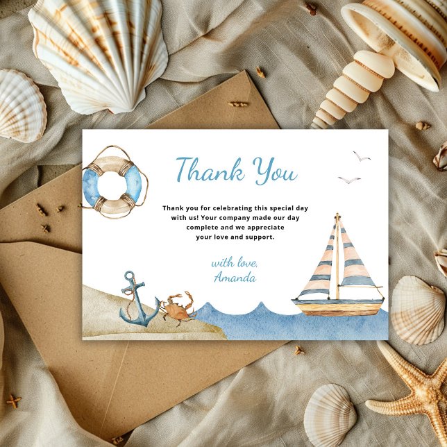 Tarjeta De Agradecimiento Nautical Boy Baby Shower (Subido por el creador)