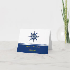 Tarjeta De Agradecimiento Nautical Compass Rosa Navy Yellow Gracias