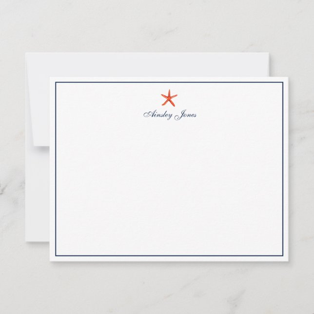 Tarjeta De Agradecimiento Nautical Coral & Navy Starfish Personalizado (Anverso)