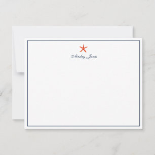 Tarjeta De Agradecimiento Nautical Coral & Navy Starfish Personalizado