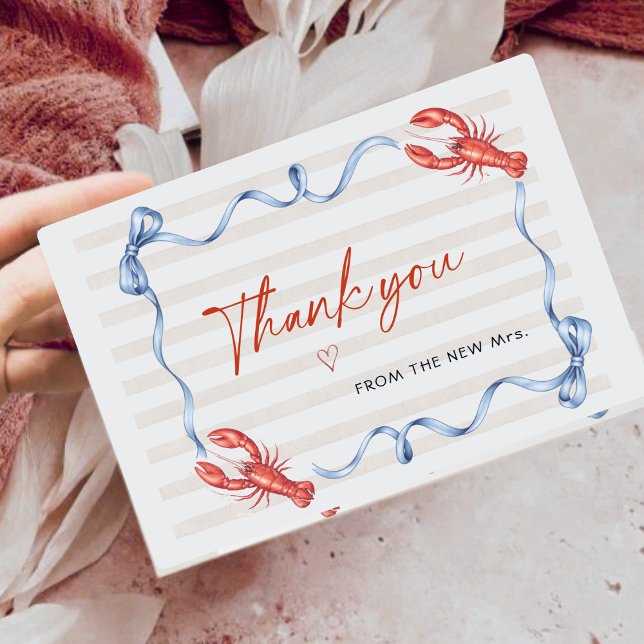 Tarjeta De Agradecimiento Nautical Lobster Ribbon Bridal Shower Thank You (Subido por el creador)