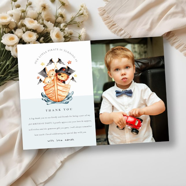 Tarjeta De Agradecimiento Nautical Pirate Ship Leon Cub niños foto cumpleaño (Subido por el creador)