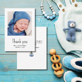Tarjeta De Agradecimiento Nautical Sailboat Baby Boy Photo Simple Shower Tha