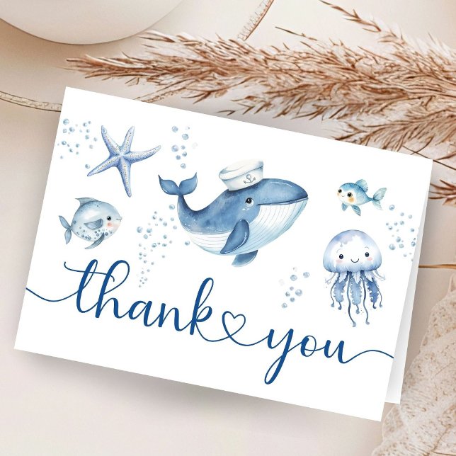 Tarjeta De Agradecimiento Nautical Sailor Whale Baby Shower Thank You Card (Subido por el creador)