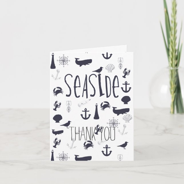 Tarjeta De Agradecimiento Nautical Seaside Gracias (Anverso)