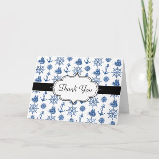 Tarjeta De Agradecimiento Nautical Theme Ships Anchor Azul y Blanco