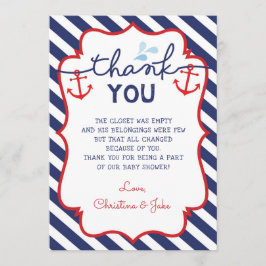 Tarjeta de agradecimiento náutico Baby Shower Birt