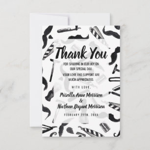 Tarjeta De Agradecimiento Navaja de afeitar bigote patrón de barbero acuarel