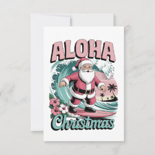 Tarjeta De Agradecimiento Navidad Aloha Hawái Santa Surfing Tropical