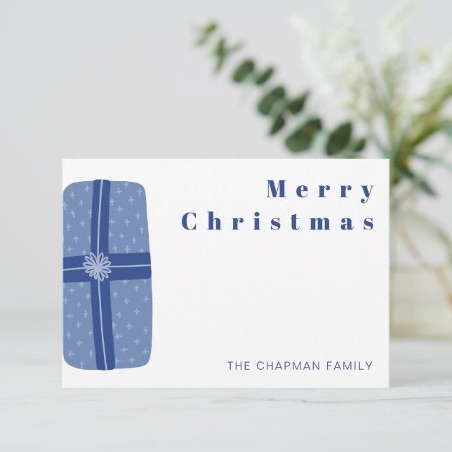 Tarjeta De Agradecimiento Navidad Azul vacaciones Familia Gracias (Anverso de pie)