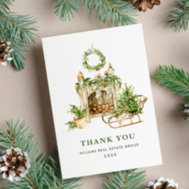 Tarjeta De Agradecimiento Navidad Corporativa Elegante Acuarela