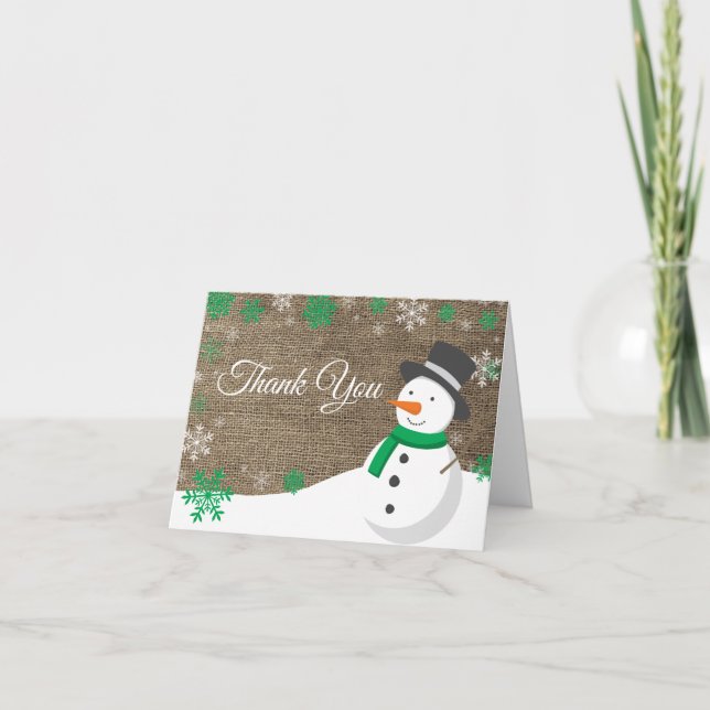 Tarjeta De Agradecimiento Navidad de Invierno Verde Muñeco de Nieve Arpiller (Anverso)