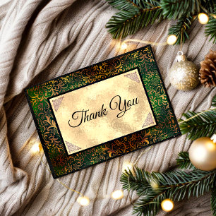 Tarjeta De Agradecimiento Navidad elegante verde floral falso dorado