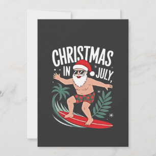 Tarjeta De Agradecimiento Navidad en Julio Divertido Santa Surfista Vacacion