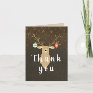 Tarjeta De Agradecimiento Navidad Festivo Rústico Ciervo Caprichoso Gracias