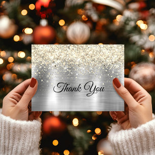 Tarjeta De Agradecimiento Navidad metal cepillado plateado dorado brillo fal