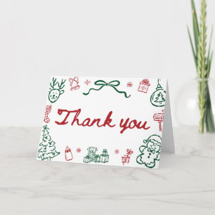 Tarjeta De Agradecimiento Navidad Roja Verde Invierno Moderna Dibujada a Man