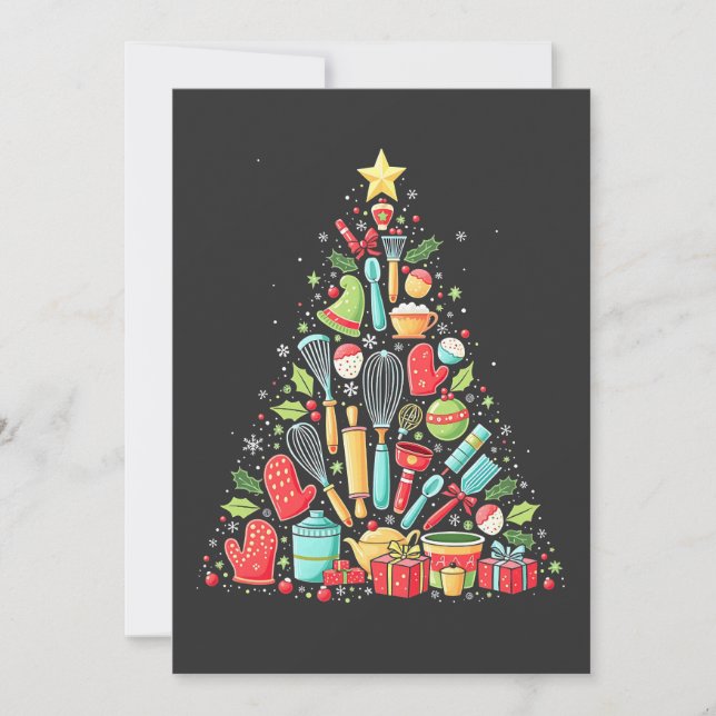 Tarjeta De Agradecimiento Navidad Tree Baking Chef Cook Xmas (Anverso)