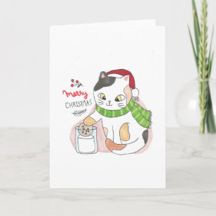 Tarjeta De Agradecimiento Navidades 3 gatos sumergen una galleta en Navidade
