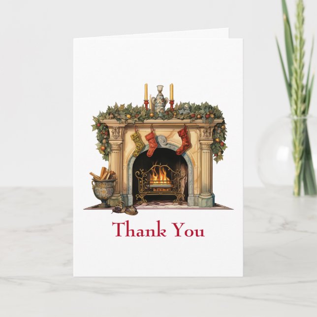 Tarjeta De Agradecimiento Navidades acogedores de la chimenea de Victoria (Anverso)