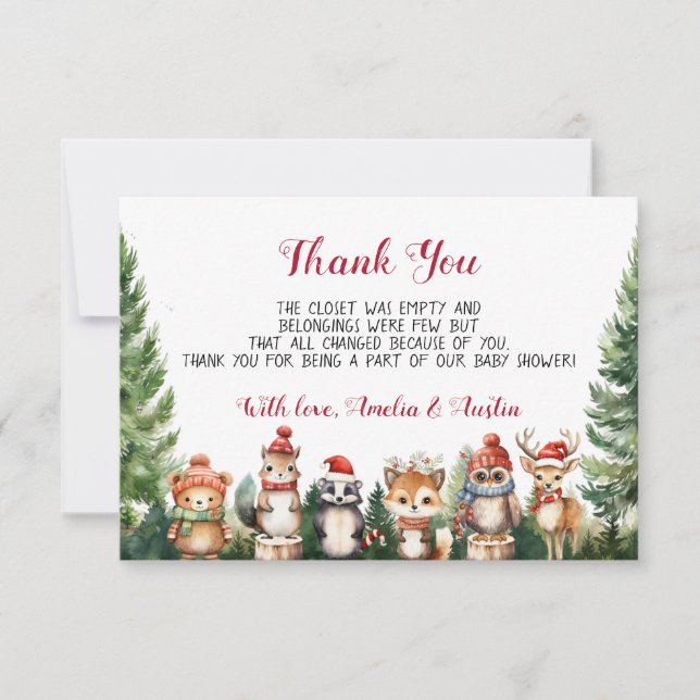 Tarjeta De Agradecimiento Navidades Animales de Woodland Winter (Anverso)
