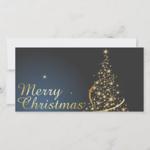 Tarjeta De Agradecimiento Navidades azules Tema con árbol de Navidad dorado