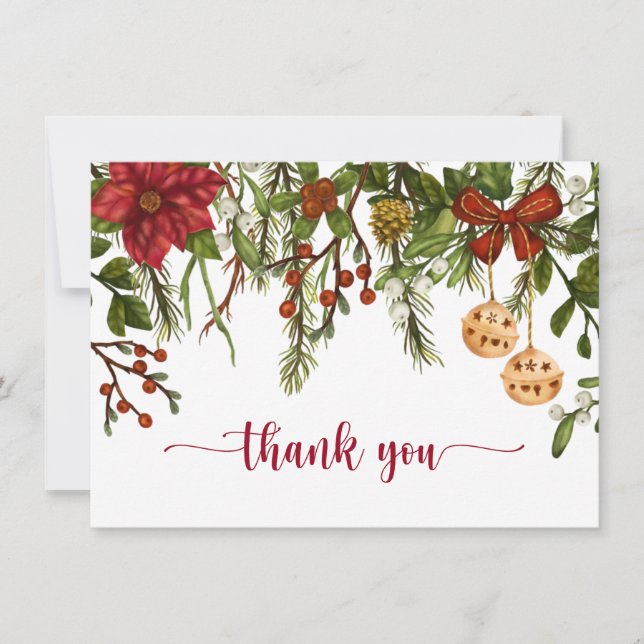 Tarjeta De Agradecimiento Navidades, Berias de Invierno, Navidad Holly Graci (Anverso)