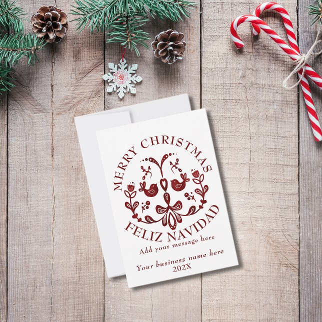 Tarjeta De Agradecimiento Navidades bilingües Aves de Borgoña Españolas (Small business thank you bilingual Spanish text, custom, logo, company name. Multilingual Project)