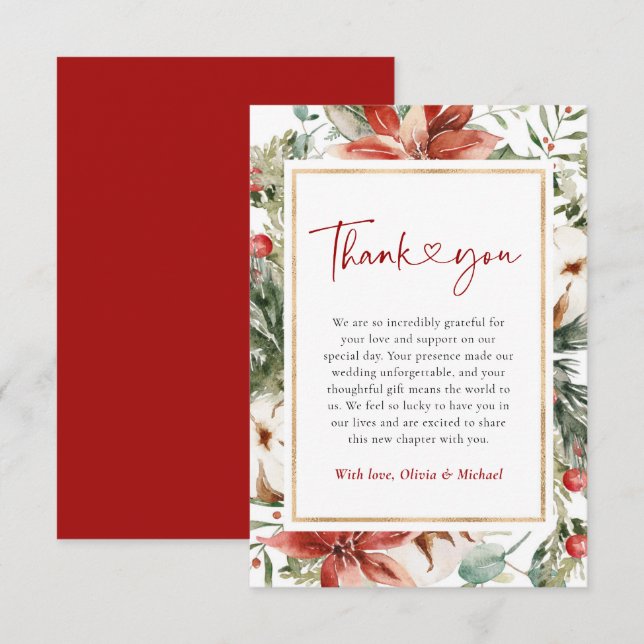 Tarjeta De Agradecimiento Navidades Boda de oro rojo verde (Anverso / Reverso)
