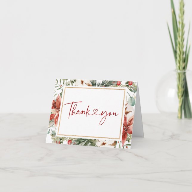 Tarjeta De Agradecimiento Navidades Boda de oro rojo verde (Anverso)