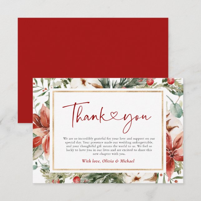 Tarjeta De Agradecimiento Navidades Boda de oro rojo verde (Anverso / Reverso)