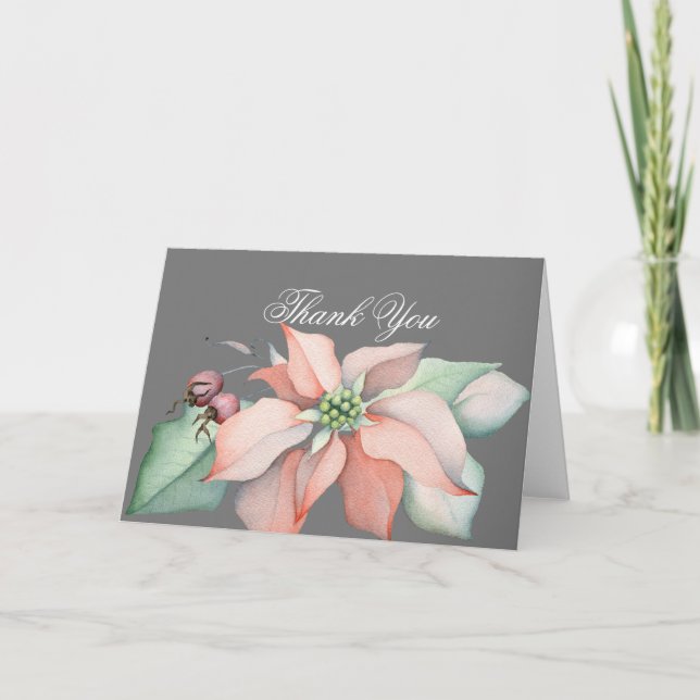 Tarjeta De Agradecimiento Navidades Boda mágico/Poinsettia/Gray bkg (Anverso)